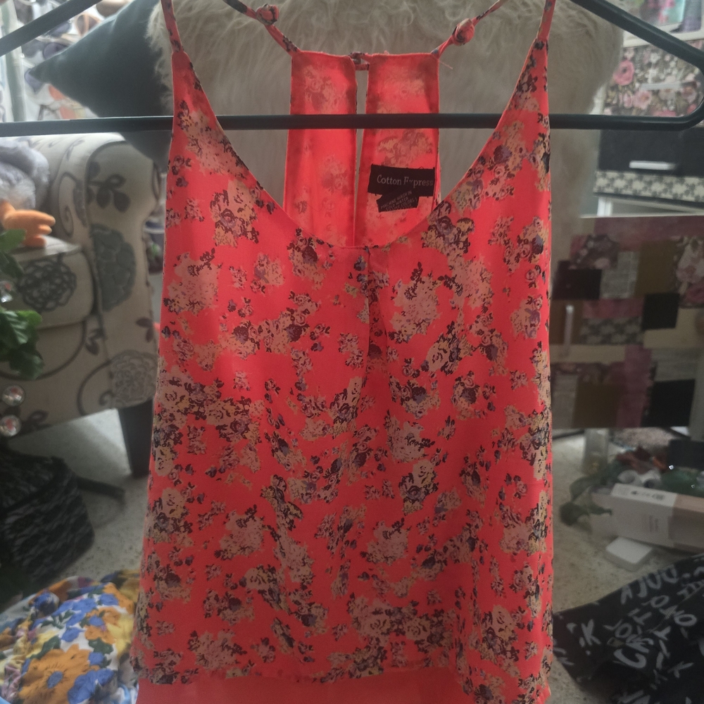 Cotton Express Women's Camisole - Vibrant Red Floral